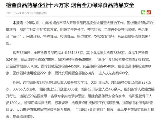 检查食品药品企业十六万家 烟台全力保障食品药品安全
